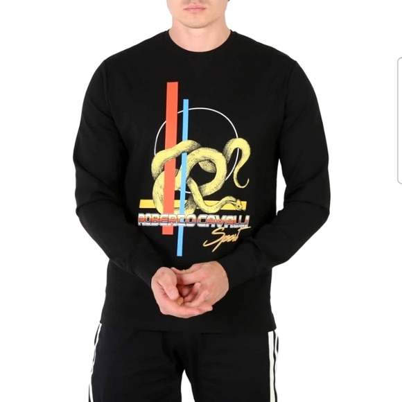 Roberto Cavalli Sport Racing Stripe Sweatshirt Black and Yellow Size Medium - Picture 1 of 10